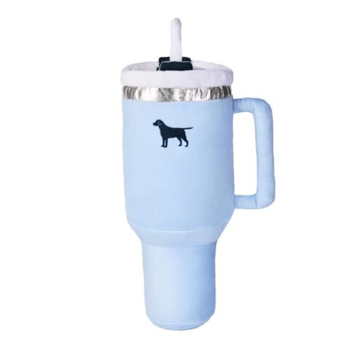 Pup Cup Tumbler Plush Dog Toy | Tumbler with Handle & Straw Dog Toy | Large Dog Toy Replica of Stainless Steel 30 oz Tumbler| Cute | Funny | Stuffed | Parody | Squeaker | Dog Gift (Chambray Blue)