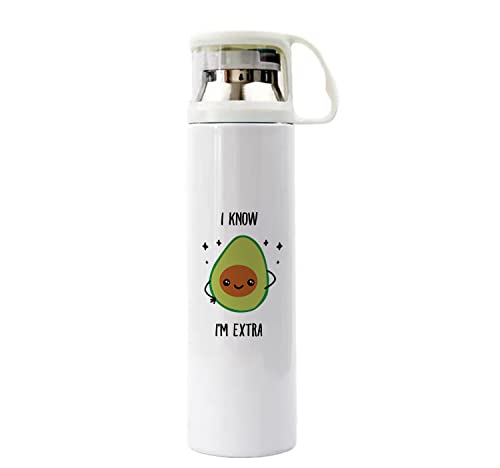 XiErSi Funny Avocado Coffee Thermos Cup - I Know I'm Extra Avocado - Cute Avocado Gifts Motivational Mugs Unique Birthday Gifts or Christmas Surprise for Mom Dad Friends or Coworkers 14 oz