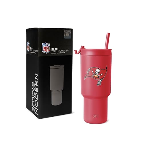 Simple Modern Officially Licensed NFL Tampa Bay Buccaneers 30 oz Tumbler with Flip Lid and Straws | Insulated Cup Stainless Steel | Gifts for Men Women | Trek Collection | Tampa Bay Buccaneers