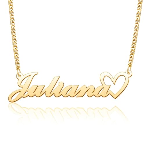 Name Necklace Personalized 18K Gold Plated Nameplate Custom Necklace Customized Heart Pendant Gift for Women Girls Handmade Jewelry