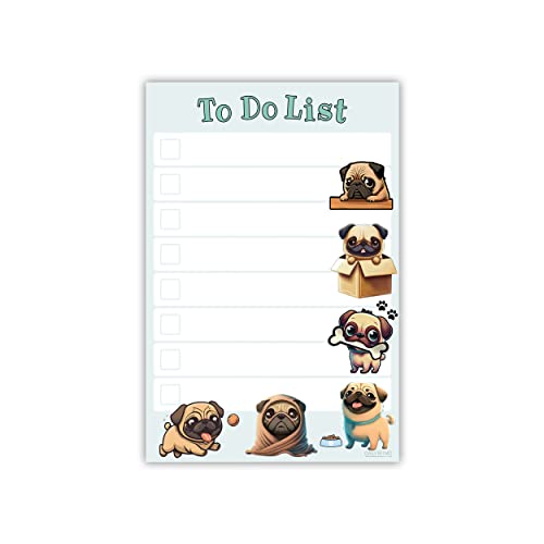 Kawaii Pug Puppies Sticky to Do List Notepad - Dog Sticky Notes Stationary School Office Supplies for Girls and Pug Mom | Pug Gifts for Pug Lovers | 4' x 6' 50 Pages