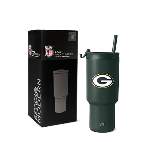 Simple Modern Officially Licensed NFL Green Bay Packers 30 oz Tumbler with Flip Lid and Straws | Insulated Cup Stainless Steel | Gifts for Men Women | Trek Collection | Green Bay Packers
