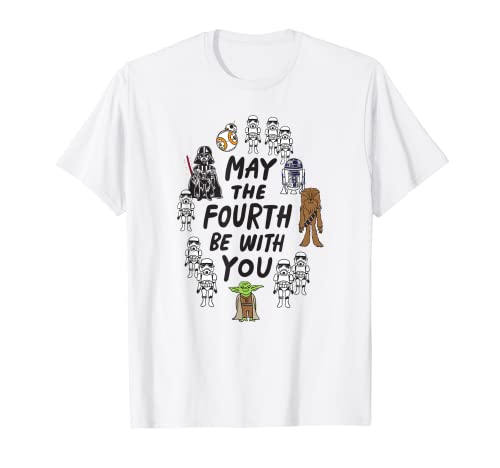 Amazon Essentials Star Wars May the Fourth Be With You Doodle Characters T-Shirt