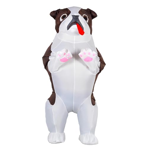 MXoSUM Inflatable Dog Costume for Adult Funny Blow up Costumes Party Bulldog Cosplay Outfit Inflatable Animal Halloween Costume