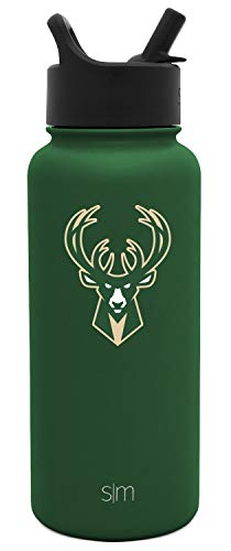 Simple Modern Officially Licensed NBA Milwaukee Bucks Water Bottle with Straw Lid | Vacuum Insulated Stainless Steel 32oz Thermos | Summit Collection | Milwaukee Bucks