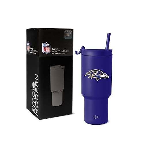 Simple Modern Officially Licensed NFL Baltimore Ravens 30 oz Tumbler with Flip Lid and Straws | Insulated Cup Stainless Steel | Gifts for Men Women | Trek Collection | Baltimore Ravens