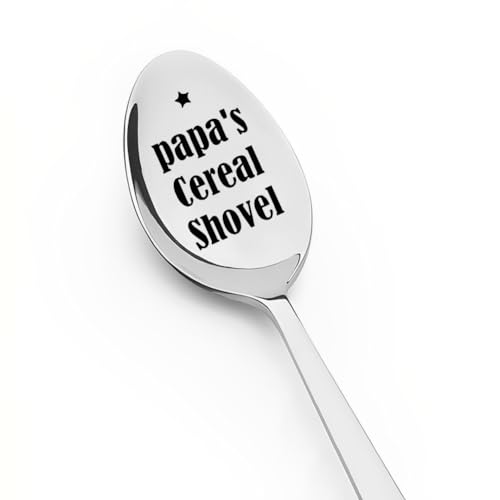 Funny Papa Gifts from Grandchildren Engraved Papa’s Cereal Shovel Spoon for Cereal Lover Gifts for Dad Papa Birthday Christmas Gifts from Granddaughter Grandson Grandfather’s Cereal Spoon Gift