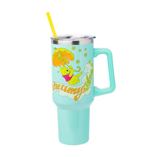 Silver Buffalo Disney Winnie the Pooh “Dreamy Days” Retro Art Stainless Steel Tumbler with Handle and Straw, Fits in Standard Cup Holder, 40 Ounces