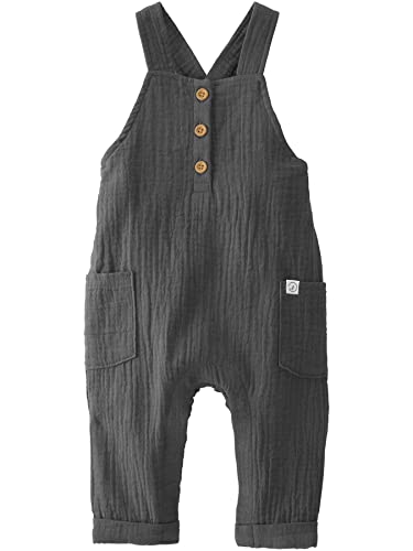 little planet by carter's unisex-baby Organic Cotton Gauze Overall Jumpsuit, Charcoal, 9 Months