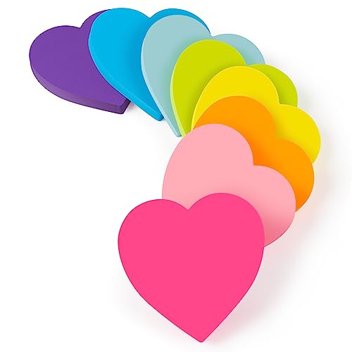 Heart Sticky Notes 3x3 in, 8 Pads, Super Cute Bright Color Strong Adhesive Post, Clean Removal, 82 Sheets/pad