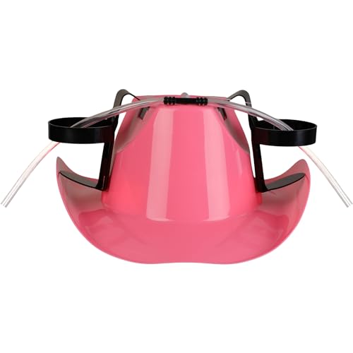 Hushee Beverage Hat with Straws Funny Hat for Soda Plastic Pink Guzzler Helmet Cowboy Party Accessories for Adult Man Women Gifts Costume Water Supplies