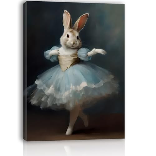 Funny Rabbit Portrait Canvas Framed Wall Art Dressed Bunny Prints Poster Animal Canvas Painting, Renaissance Animal Portrait Farm Animal Picture Wall Decor for Living Room Bedroom Home Decor 12x16