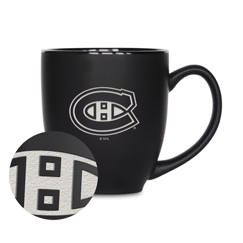 Rico Industries NHL Hockey Montreal Canadiens 15oz Laser Engraved Matte Black Ceramic Bistro Mug - For Hot or Cold Drinks