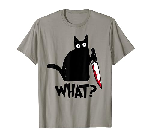 Cat What? Funny Black Cat Shirt, Murderous Cat With Knife T-Shirt