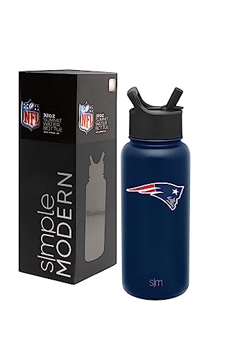 Simple Modern Officially Licensed NFL New England Patriots Water Bottle with Straw Lid | Vacuum Insulated Stainless Steel 32oz Thermos | Summit Collection | New England Patriots