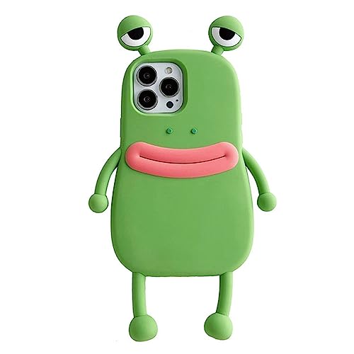 Bonici Men Women Super Funny Novelty Hotdog Sausage Mouth Big Eyes Green Frog Pink Frog Phone Case Soft TPU Silicone Rubber Phone Cover Compatible with iPhone XR, Full Body Protection -Green