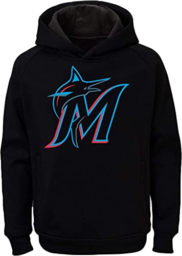 Outerstuff MLB Youth 8-20 Team Color Polyester Performance Primary Logo Pullover Sweatshirt Hoodie - Miami Marlins Black Small 8