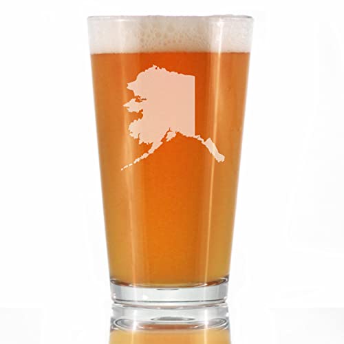 Alaska State Outline Pint Glass for Beer - State Themed Drinking Decor and Gifts for Alaskan Women & Men - 16 Oz Glasses