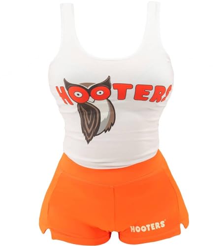Ripple Junction Hooters Girl Classic Waitress Role Play Costume Uniform Outfit w/Tank Top Shorts Adult Women's M Orange White