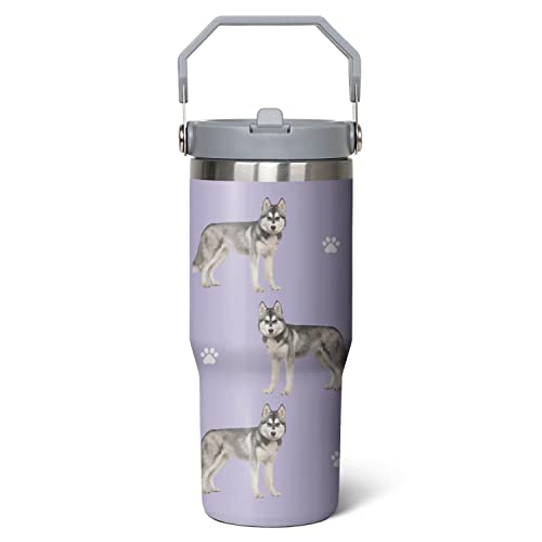 Siberian Husky Gift for Dog Lover,30 oz Siberian Husky Tumbler Stainless Steel Insulated with Handle (Siberian Husky-Lavender, 30 oz)