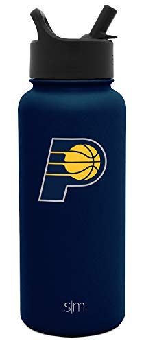 Simple Modern Officially Licensed NBA Indiana Pacers Water Bottle with Straw Lid | Vacuum Insulated Stainless Steel 32oz Thermos | Summit Collection | Indiana Pacers
