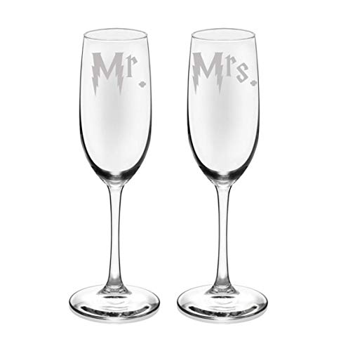 Brindle Southern Farms Mr. and Mrs. Etched Champagne Flute Set of 2 Wedding Glassware Toasting Flutes Potter Wedding Gift Set Christmas Couple Gift