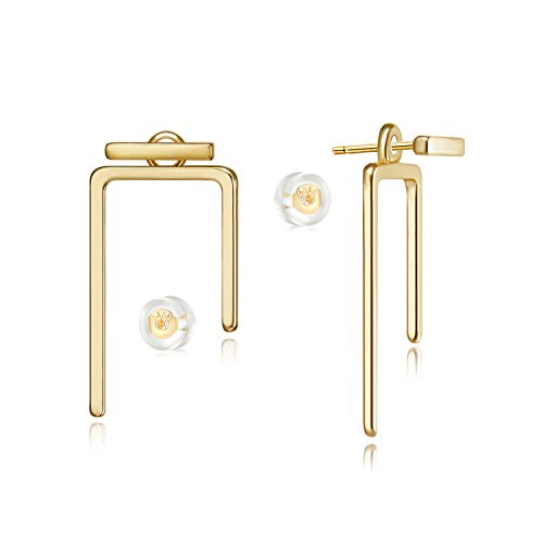 LOYATA Ear Jacket Earrings Gold Stud Bar Thread 14K Gold Filled Dainty Small Simple Hypoallergenic Geometric Jewelry Gift for Women