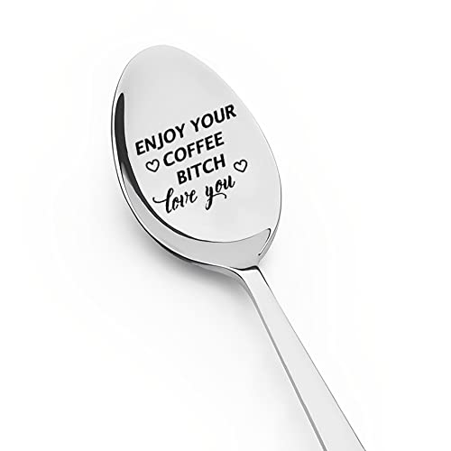 Best Friend Bestie Spoon Gifts for Women Men Funny Coffeespoons for Best Friends BFF Birthday Gifts for Besties Sister Brother Enjoy Your Coffee Spoon for Husband Boyfriend Anniversary Present