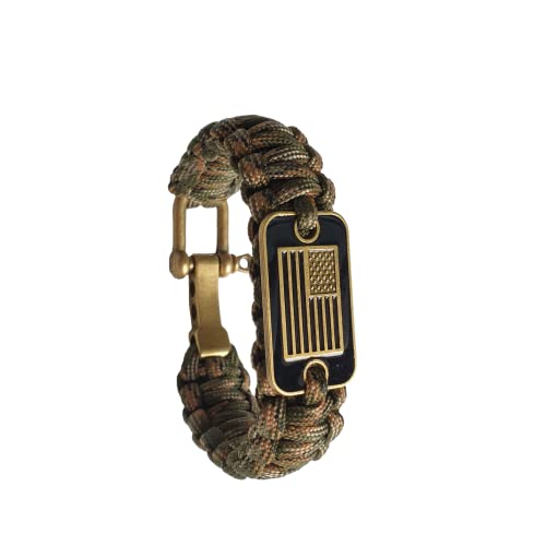 VAYOBOO Paracord Bracelet - Tactical Survival Bracelet for Men with Bronze USA Flag - 3 Adjustable Sizes - Green Camo, L