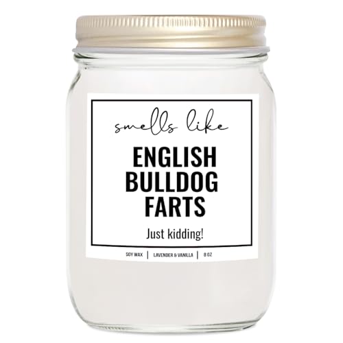 YouNique Designs Smells Like English Bulldog Farts Candle 8 oz - English Bulldog Gifts for Bulldog Lovers - Bulldog Lover Gifts Dog Farts Candle - Funny Bulldog Themed Gifts (Lavender & Vanilla)