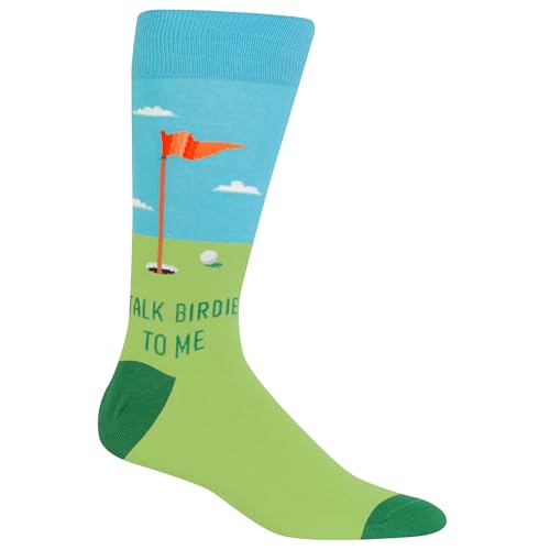 Hot Sox Men's Fun Golf Crew Socks-1 Pair Pack-Cool & Funny Novelty Fashion Gifts, Talk Birdie to Me, 6-12
