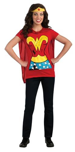 Rubie's womens Dc Comics Wonder Woman T-shirt With Cape and Headband Adult Sized Costumes, Red, Medium US