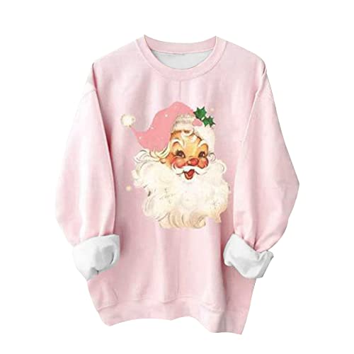 black of friday Pink Christmas Sweatshirts for Women Novelty Funny Santa Xmas Tree Graphic Pullover Tops Loose Casual Fleece Shirts new order White XL