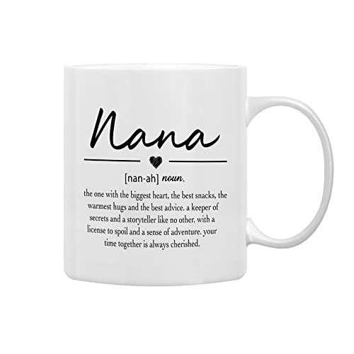 QASHWEY Nana Definition Coffee Mugs Mug, Nana Grandma Mother's Birthday Gifts for Granddaughter Grandson,Best Grandma Nana Gifts Double Side Printed Ceramic Mug Cup 11 Ounce