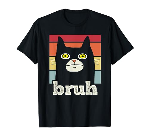 Funny Meme saying Bruh with Cat Greetings Teens Boys Men T-Shirt
