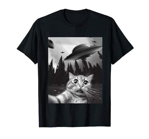 Funny Cat Selfie with UFOs T-Shirt
