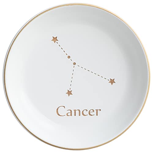 COLLECTIVE HOME - Wood Jewelry Tray, Decorative Zodiac Trinket Dish for Rings Earrings Necklaces Bracelet, Birthday Mother's Day Christmas Gift for Women, Astrological Dish, 4.75' (Cancer)