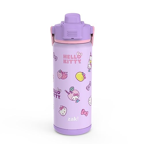 zak! Beacon Insulated Bottle, Hello Kitty - 20 oz - Durable Stainless Steel - Double-Wall Vacuum Insulation, Silicone Spout & Push-Button, Leak-Proof Lid - Dishwasher Safe