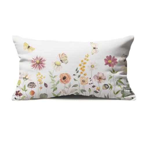 Wildflower Floral Pillow Covers 12x20 Small Herb Wildflower Botanical Plant Throw Pillow Cover Spring Summer Decor Pillowcase Vintage Farmhouse Lumbar Velvet Cushion Cover for Couch Sofa