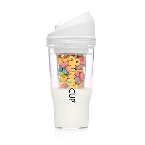 CRUNCHCUP XL White - Portable Plastic Cereal Cups for Breakfast On the Go, To Go Cereal and Milk Container for your favorite Breakfast Cereals, No Spoon or Bowl Required