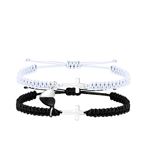 Fuqimanman2020 Handmade Braided Love Infinity Couples Bracelet Heart Matching Attraction Cross Yin Yang Relationship Adjustable Cord for Him and Her BFF Friendship Promise Valentines Gift-Cross