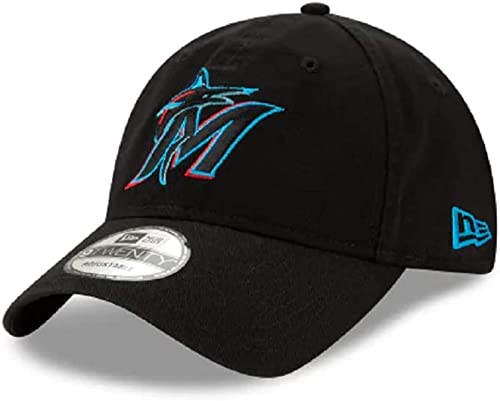 New Era MLB Core Classic 9TWENTY Home Team Color Adjustable Hat Cap One Size Fits All (US, Alpha, One Size, Miami Marlins Black)