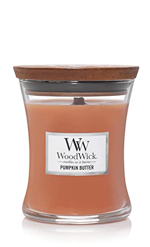WoodWick Pumpkin Butter Hourglass Candle, 9.7 oz., Medium, Fall Candle with Crackling Wick for Smooth Burn, Aromatherapy Soy Wax Blend