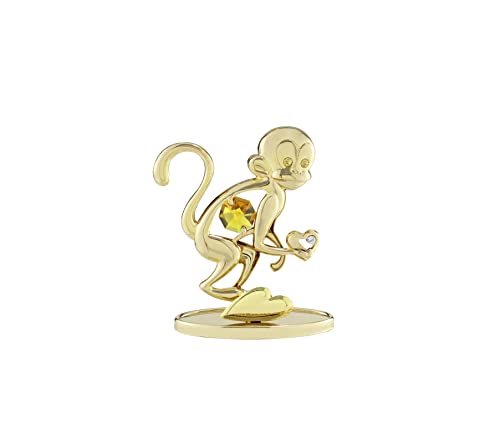 CRYSTOCRAFT Chinese Zodiac Figurine Gold Monkey, Metal Crystal Animal Collectible Figurine Geomantic Decoration for Luck Wealth Perfect, Monkey Zodiac Statue for Home Office Decor
