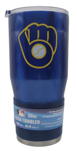 Licensed MLB 'Alternate' Style Stainless Steel Double Wall Vacuum Insulated Game Day Ultra 30oz Travel Tumbler (Milwaukee Brewers)