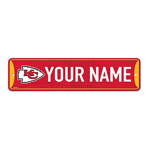 Rico Industries NFL Football Kansas City Chiefs Primary Personalized Metal Street Sign 4' x 15' Home Décor - Bedroom - Office - Man Cave