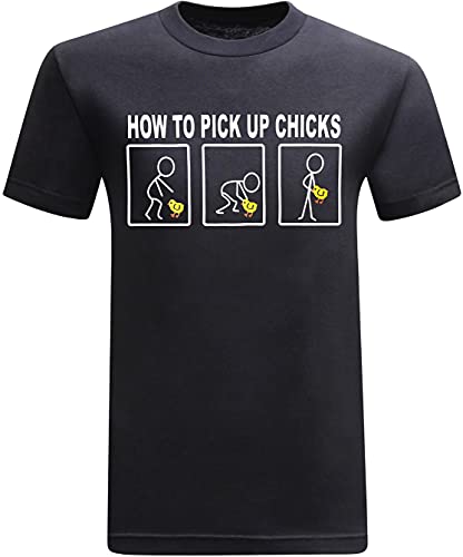 tees geek T Shirts Funny How to Pick Up Chicks Men's T-Shirt - (Black Special Edition) - S