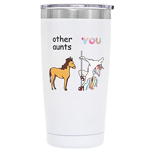 Crisky Funny Vacuum Insulated Tumbler for Aunt Birthday Gifts from Niece/Nephew-Unique Gifts for Aunt Birthday Christmas Thanksgiving, 20oz Unicorn Tumbler with Box, Lid