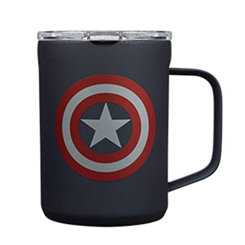 Corkcicle Captain America Marvel Coffee Mug, Insulated Travel Coffee Cup with Lid, Stainless Steel, Spill Proof for Coffee, Tea, and Hot Cocoa, 16 oz