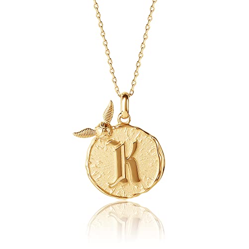 Harry Potter Wizarding World Golden Snitch Initial K Flash Plated Pendant Necklace, 18'